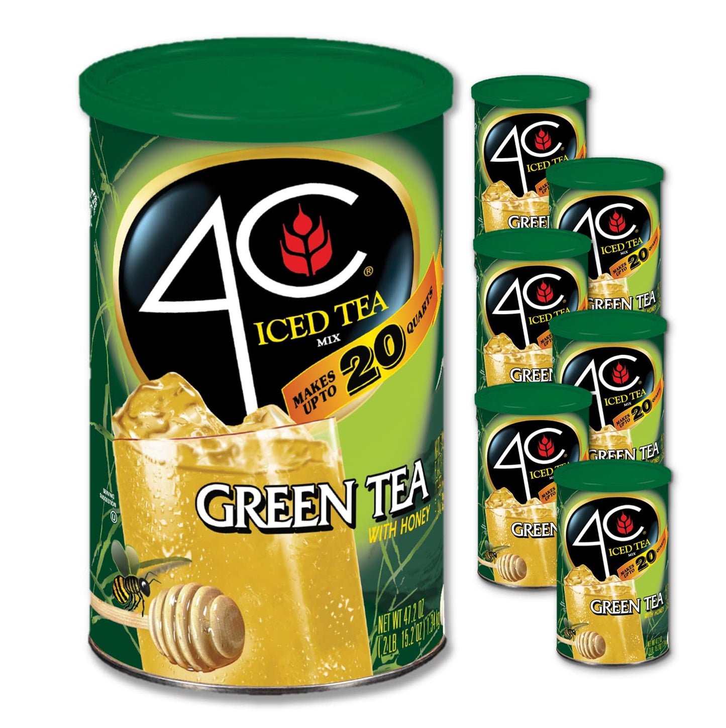 4C Powdered Drink Mix Cannisters, Green Tea, 20 Quarts, Family Sized Cannister, Thirst Quenching & Refreshing Flavors (Green Tea, 47.2 Ounce (Pack Of 5))