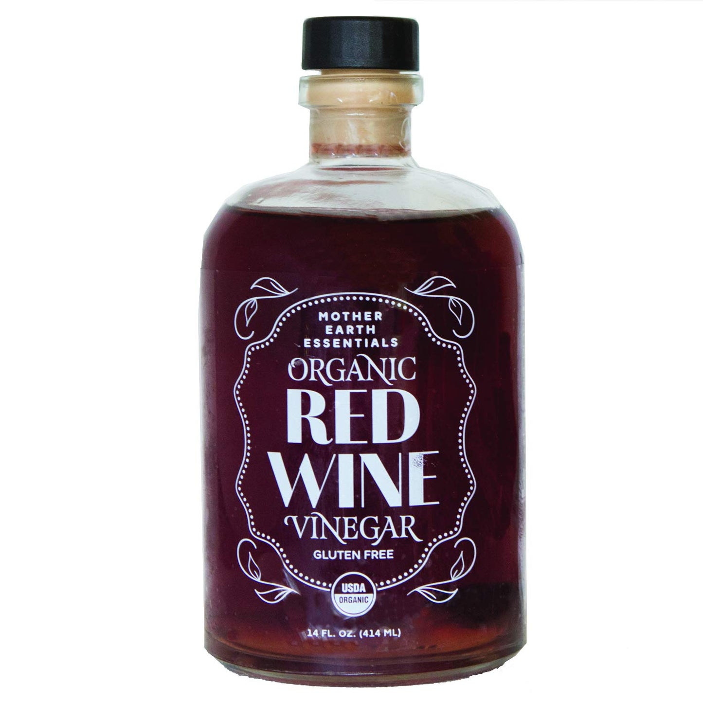 Mother Earth Vinegar Organic Red Wine Vinegar with The Mother, 14 Fl Oz, Raw, Unpasteurized, Unfiltered, Apothecary Glass Bottle
