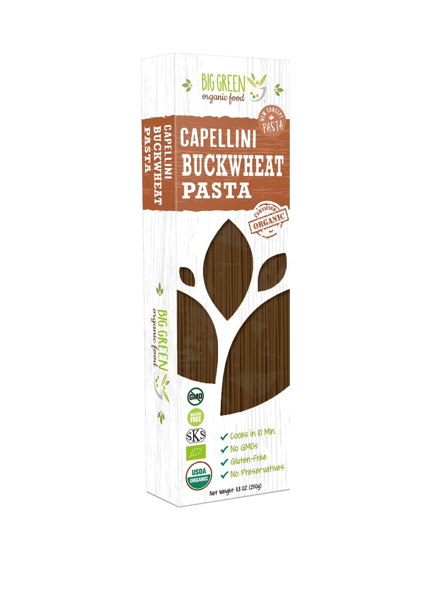Big Green Organic Food- Organic Buckwheat Capellini, 8.8Oz, 100% Buckwheat, Gluten-Free, Non-Gmo (1 Pack)