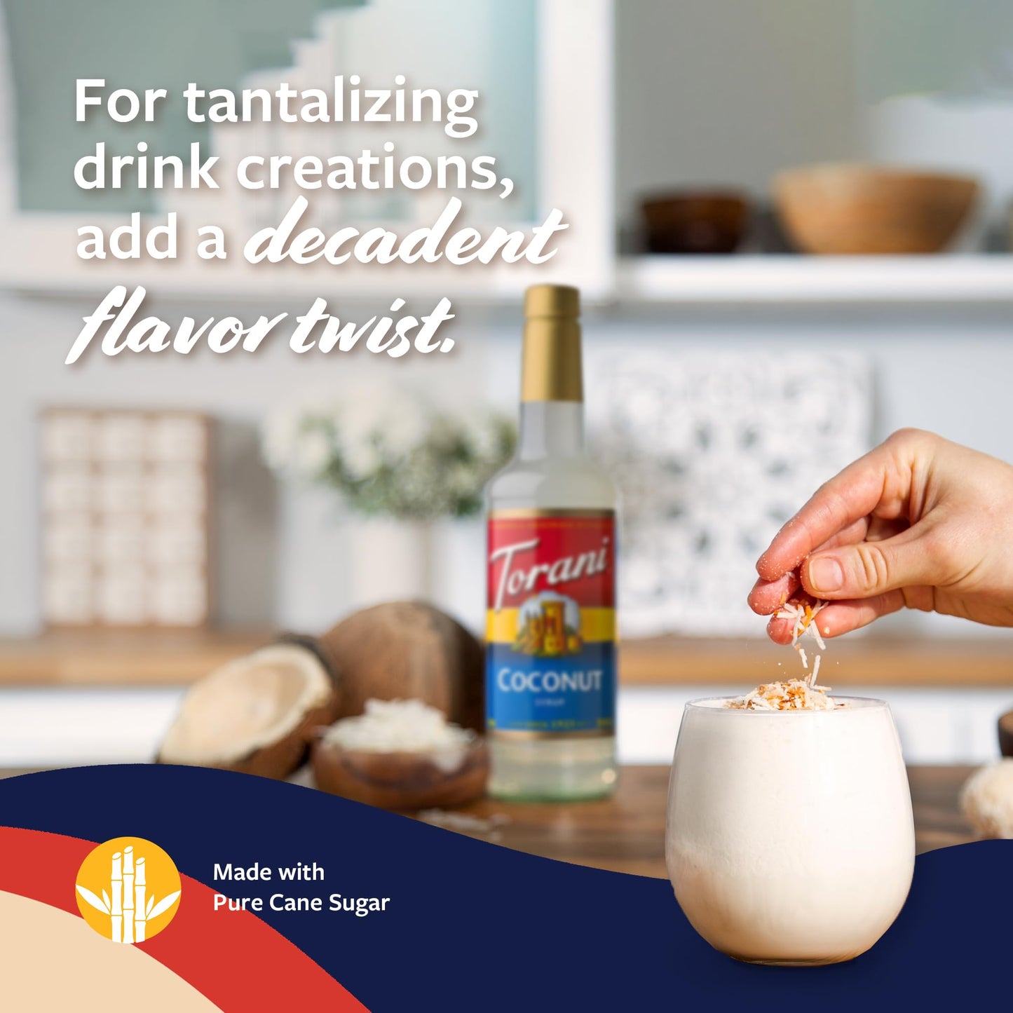 Torani Coconut Syrup For Drinks, Flavoring For Coffee And Cocktails, Pump Included, 25.4 Oz