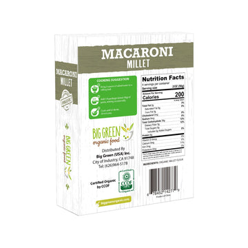 Big Green Organic Food Organic Millet Macaroni, Gluten-Free, Vegan, 8.8oz