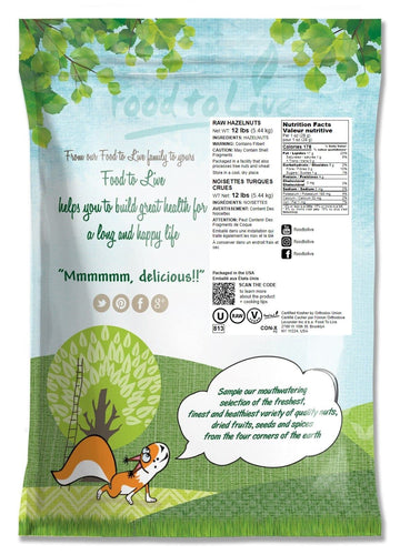 Food To Live - Raw Hazelnuts, 12 Pounds Filberts, Whole Nuts, No Shell, Unsalted, Kosher, Vegan, Bulk. Wholesome Snack. Rich In