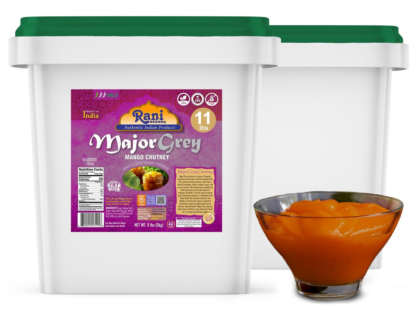 Rani Major Grey Mango Chutney (Indian Preserve) 176Oz (11Lbs) 5Kg Bulk, Ready To Eat, Vegan ~ Gluten Free, All Natural, Non-Gmo,