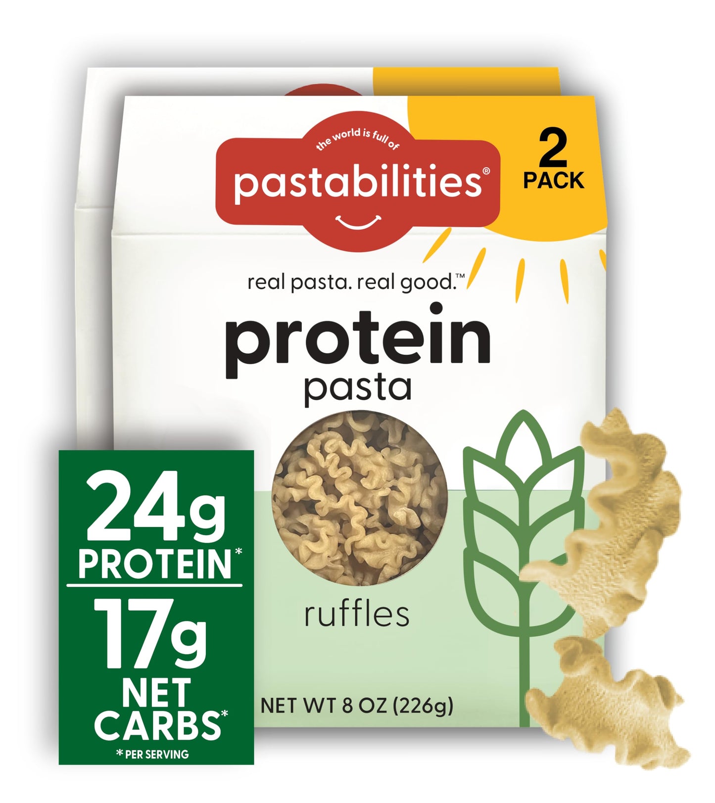 Pastabilities, Protein Pasta, Ruffles - 24g Protein & Low 12g Net Carb - High Protein, Delicious Taste & Texture Non-GMO Plant-B