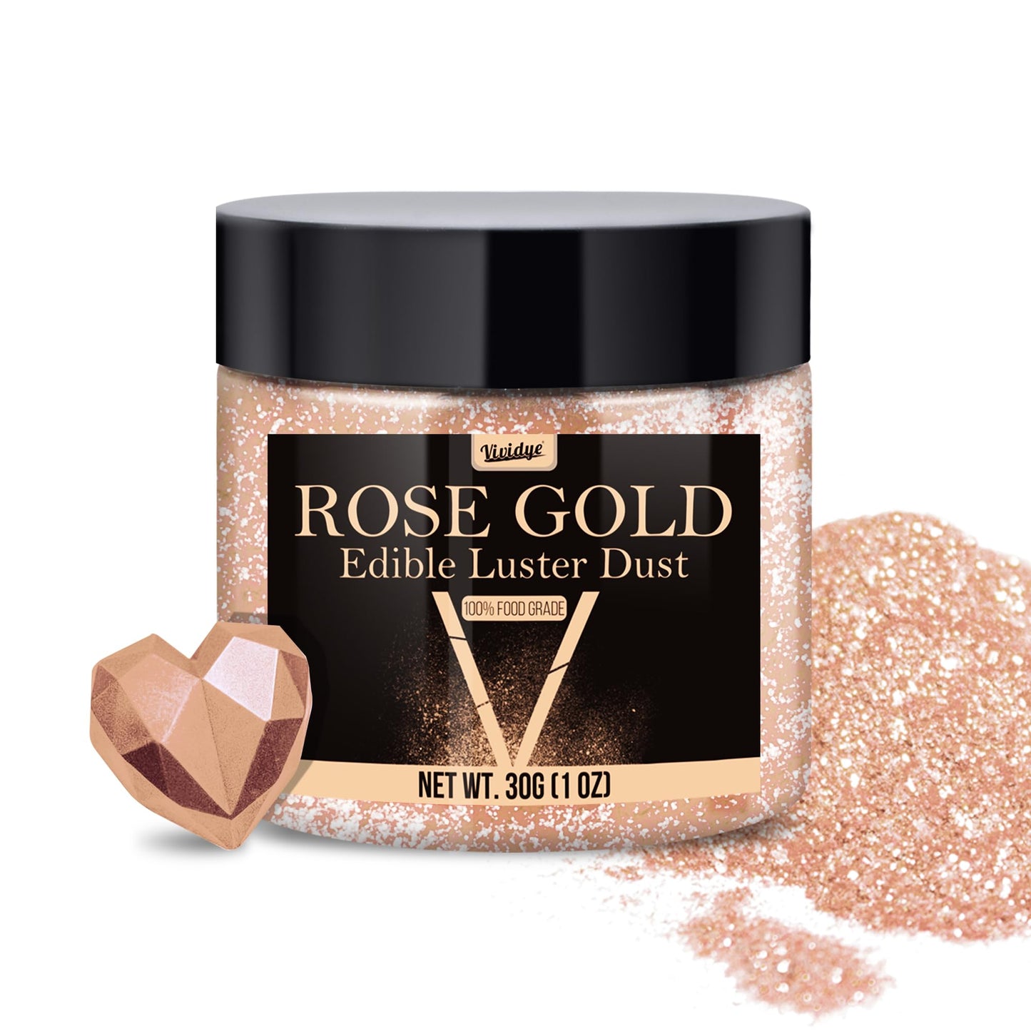 Vividye Edible Glitter Powder 30g - Rose Gold Luster Dust for Baking, Drinks, Cake Decoration