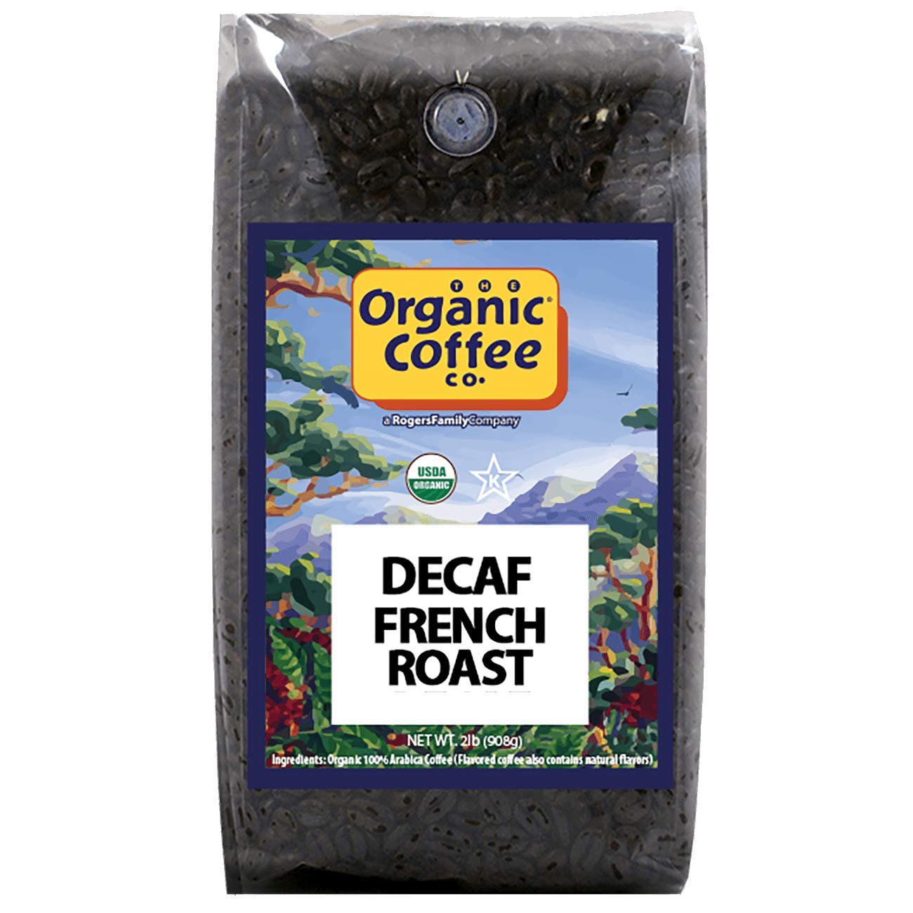 The Organic Coffee Co. Whole Bean Coffee - Decaf French Roast (2Lb Bag), Dark Roast, Swiss Water Processed, Usda Organic