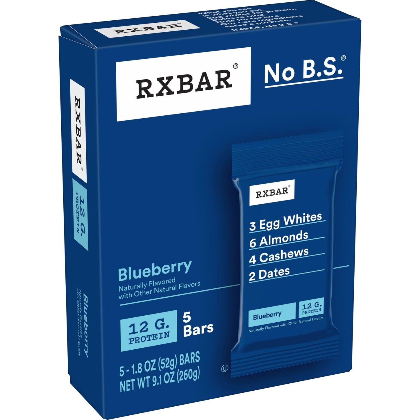 Rxbar Protein Bars, 12G Protein, Gluten Free Snacks, Blueberry (6 Boxes, 30 Bars)