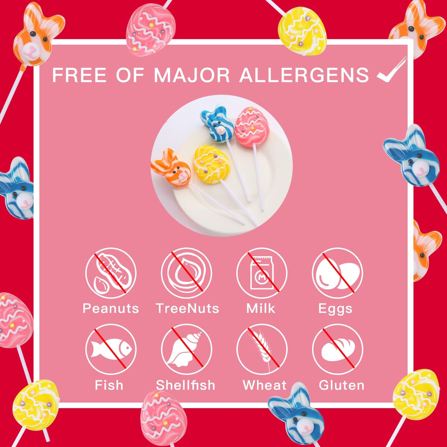 32 Pack Happy Easter Candy Suckers Lollipops, Cute Bunny & Egg Hard Lollipops Candy, Assorted Fruit Flavored Lollipop Suckers, I