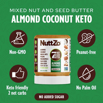 NuttZo Keto Almond Coconut - 7 Nut and Seed Butter, Coconut, Brazil Nuts, Almonds, Pecans and More, Keto Friendly, No Added Suga