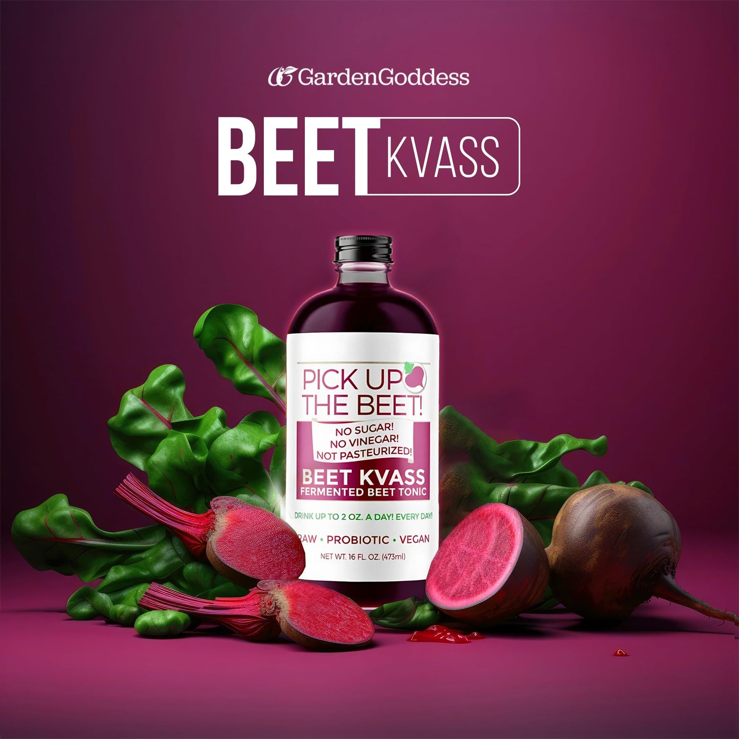 Pick Up The Beet Organic Beet Juice Kvass, Vegan, Probiotics, 32 OZ, Pack of 4