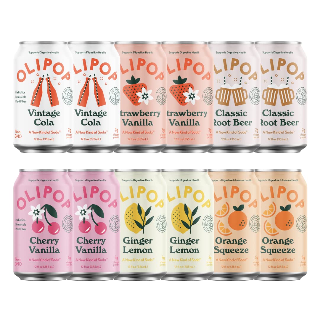 OLIPOP - The Sampler, 6-Flavor Soda Variety Pack, Healthy Soda, Prebiotic Soft Drinks, Supports Digestive Health & Gut Health, H