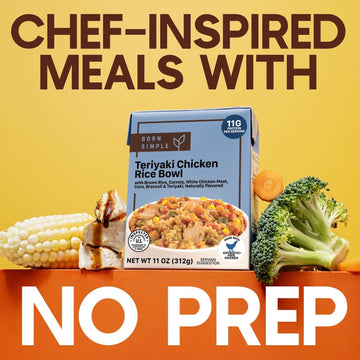Born Simple Prepared Meals - Ready To Eat Teriyaki Chicken Rice Bowl | 10G Protein | 11 Oz (Pack Of 8)