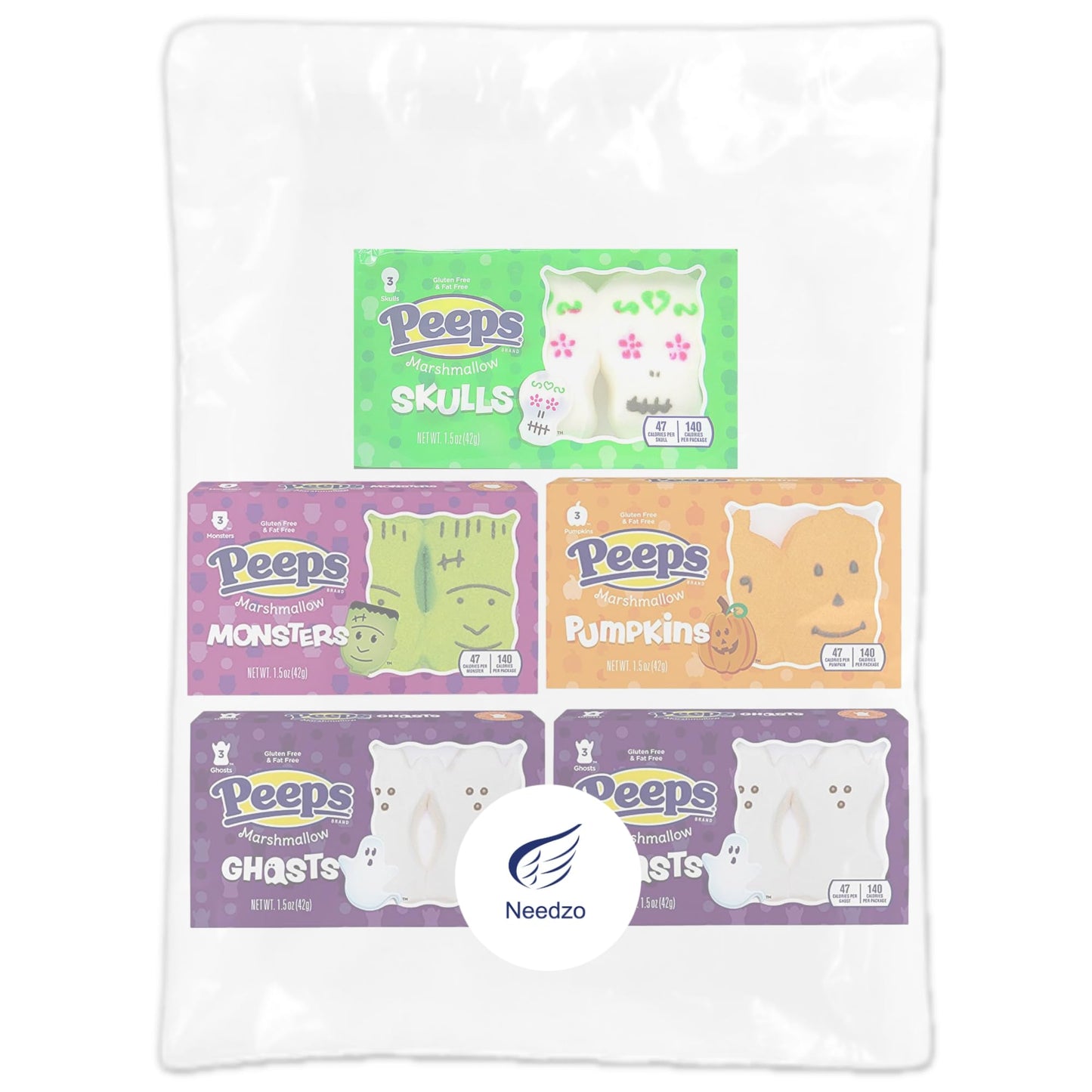 Peeps Halloween Marshmallow Assortment, Packs of 3 Sugar Skulls, Monsters, Pumpkins, and Ghosts Pack of 5