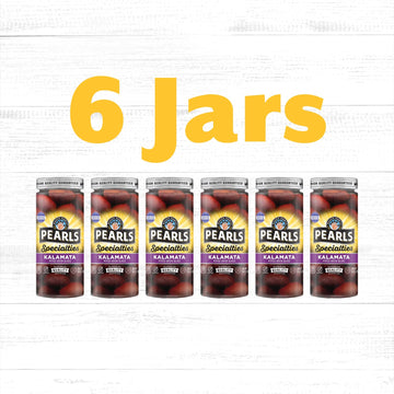 PEARLS Pitted Kalamata Greek Olives, Pack of 6 Jars, 6 oz Each