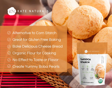 Kate Naturals Tapioca Starch Flour for Baking, Cooking & Boba Pearls (12oz, Organic, Non-GMO, Gluten Free)