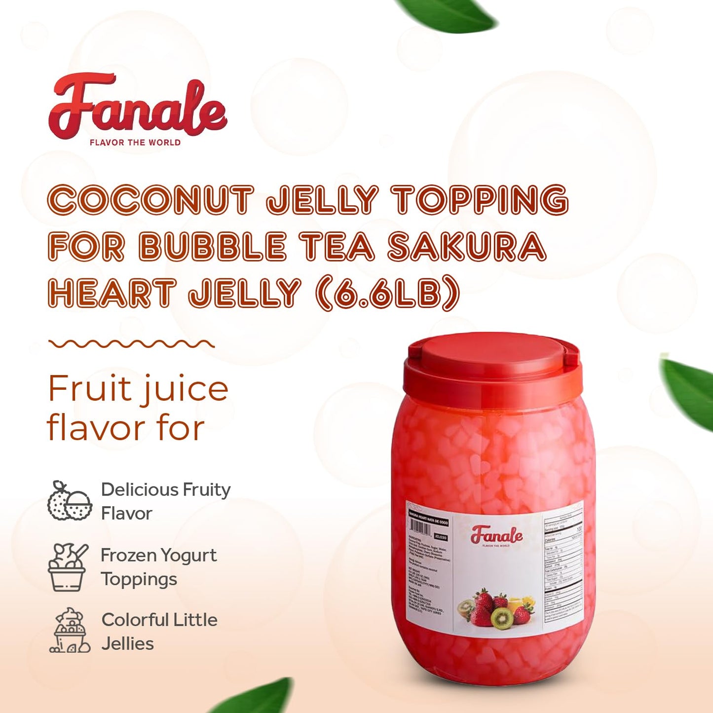 Fanale Coconut Jelly Topping Nata De Coco For Boba Tea | Ice Cream | Yogurt | Smoothie | Milk Tea | Desserts Sakura Heart Shaped