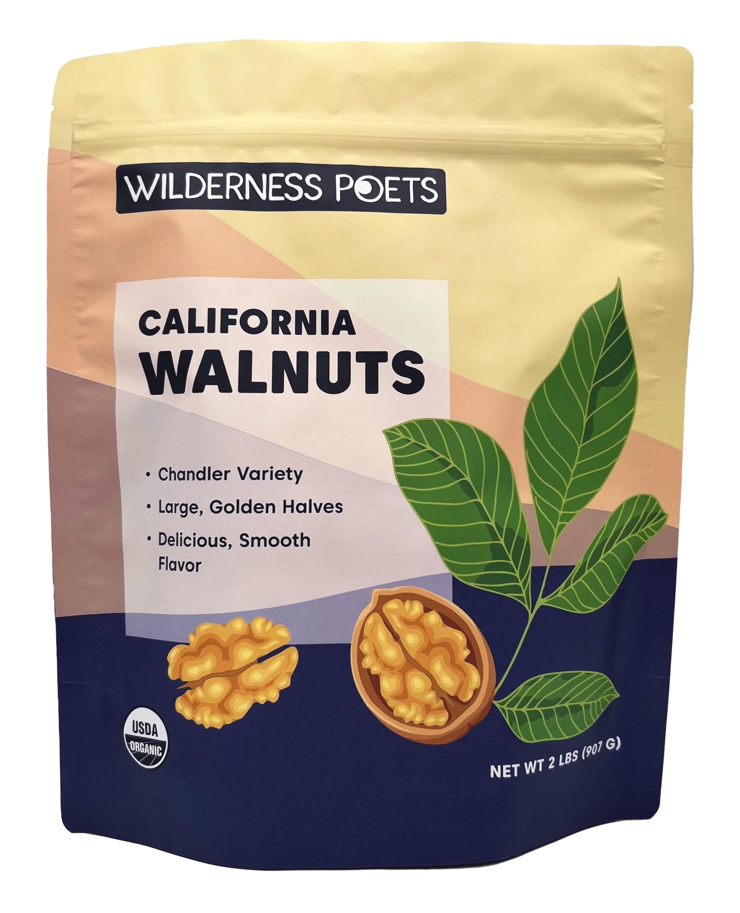 Wilderness Poets California Walnuts - Organic, Raw, Chandler Heirloom Variety - Golden, Blonde Halves, Bulk Size (32 Ounce - 2 P
