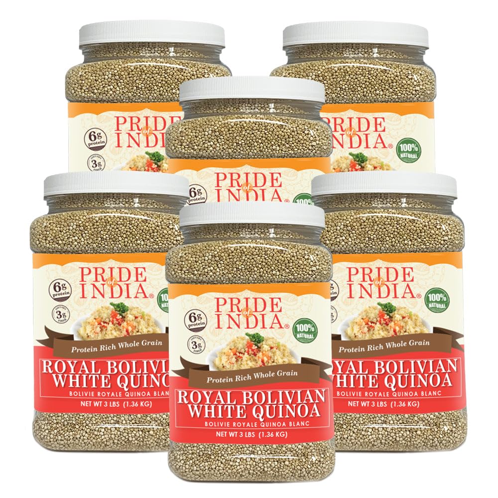 Pride Of India - Pack Of 6 - Natural White Royal Quinoa - Superior Grade Whole Grain, 3 Lbs Jar