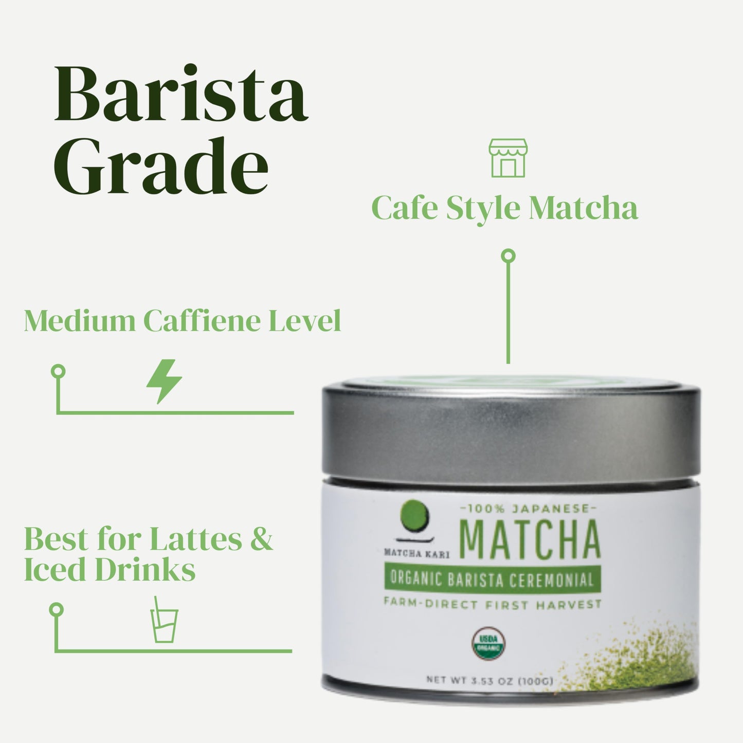 Matcha Kari Organic Matcha Green Tea Powder - Japanese Barista Grade - 100 grams (3.53 Ounce)