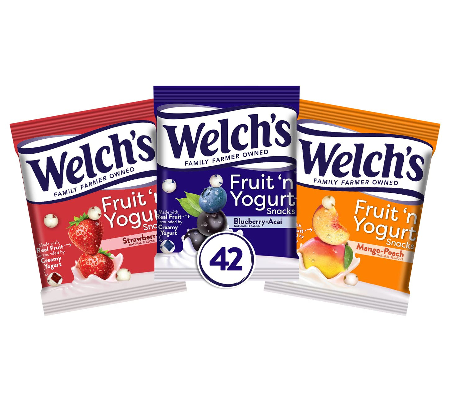 Welch'S Fruit Snacks, Fruit 'N Yogurt Variety Pack, Strawberry, Blueberry Acai, Mango Peach, Bulk Pack, Individual Single Serve