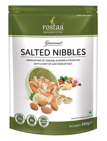 Rostaa Salted Nibbles 340g, (Pack of 1) Healthy, Lightly Salted, Party Snack, California Grown Nut, Source of Protein, Gluten Fr