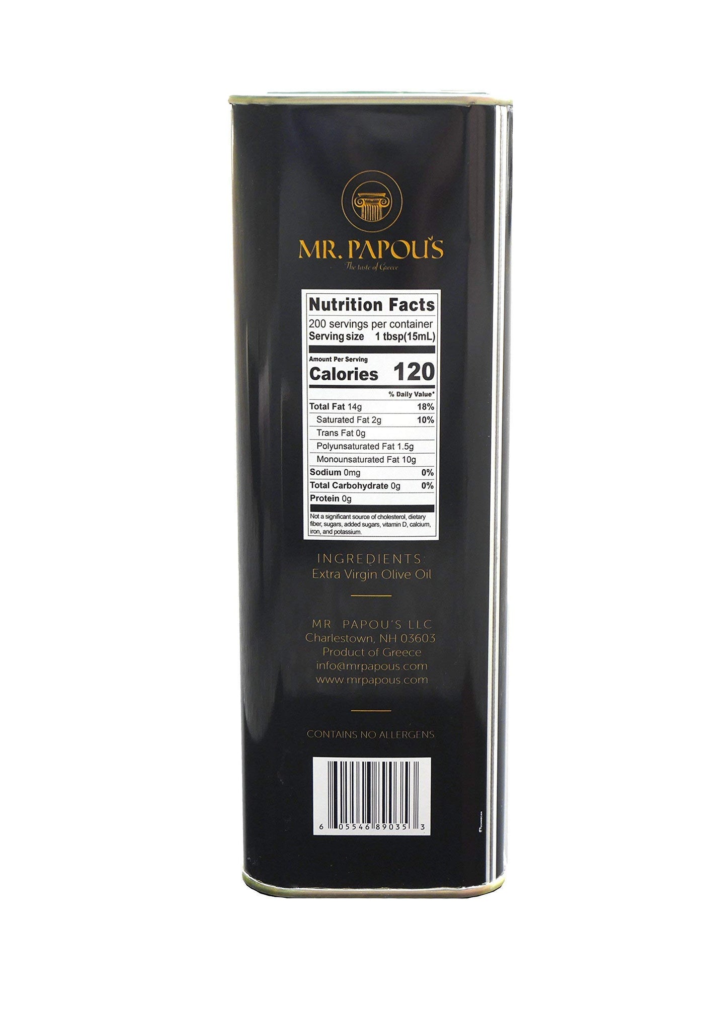 Mr. Papou'S | Extra Virgin Olive Oil | First Cold Pressed | Family Owned | Harvested In Greece | 3 Liter - 101.4 Fl Oz (3 Liter)