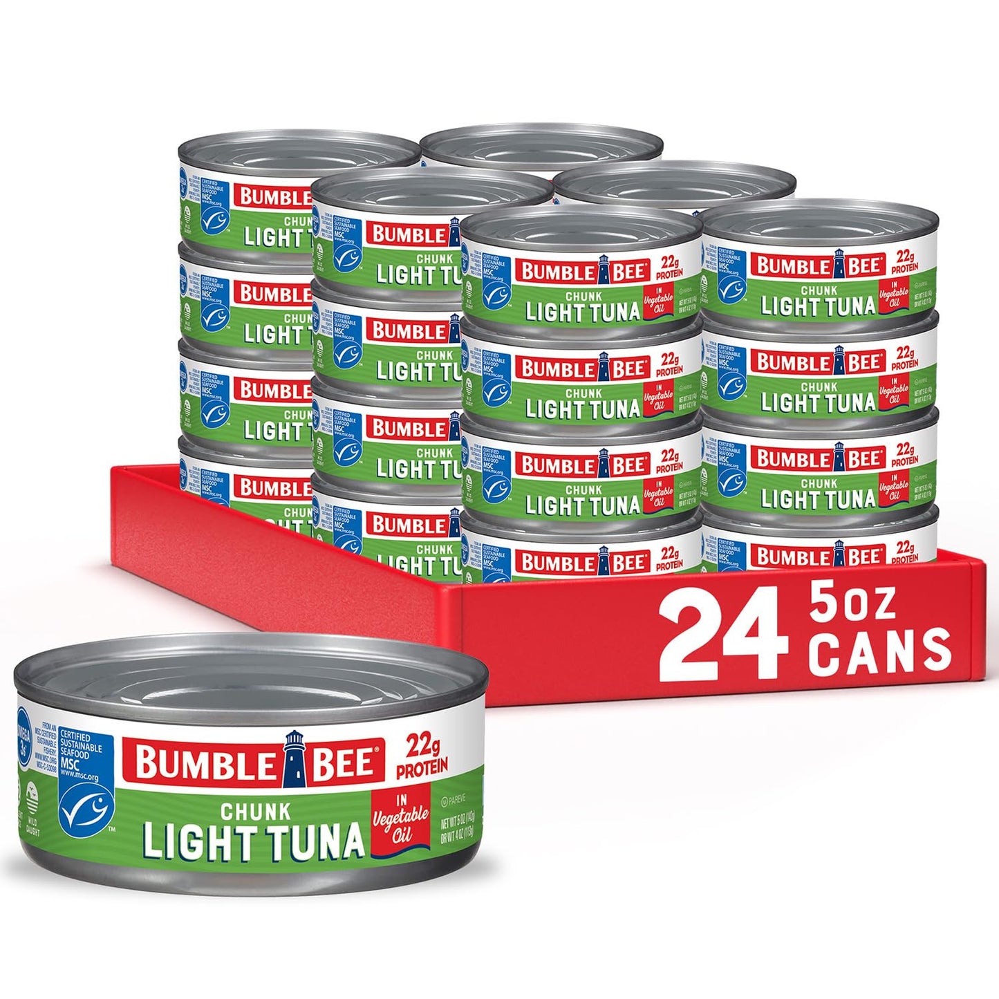 Bumble Bee Chunk Light Tuna In Water, 5 Oz Cans (Pack Of 24) - Wild Caught Skipjack Tuna - 23G Protein Per Serving - Msc Certified Sustainable Seafood, Non-Gmo, Gluten Free, Kosher