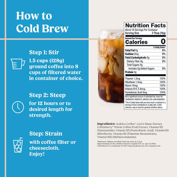 Bulletproof The High Achiever Coarse Ground Cold Brew Coffee, 10 Ounces, Medium-Dark Roast Enhanced Coffee with Lion s Mane Mus