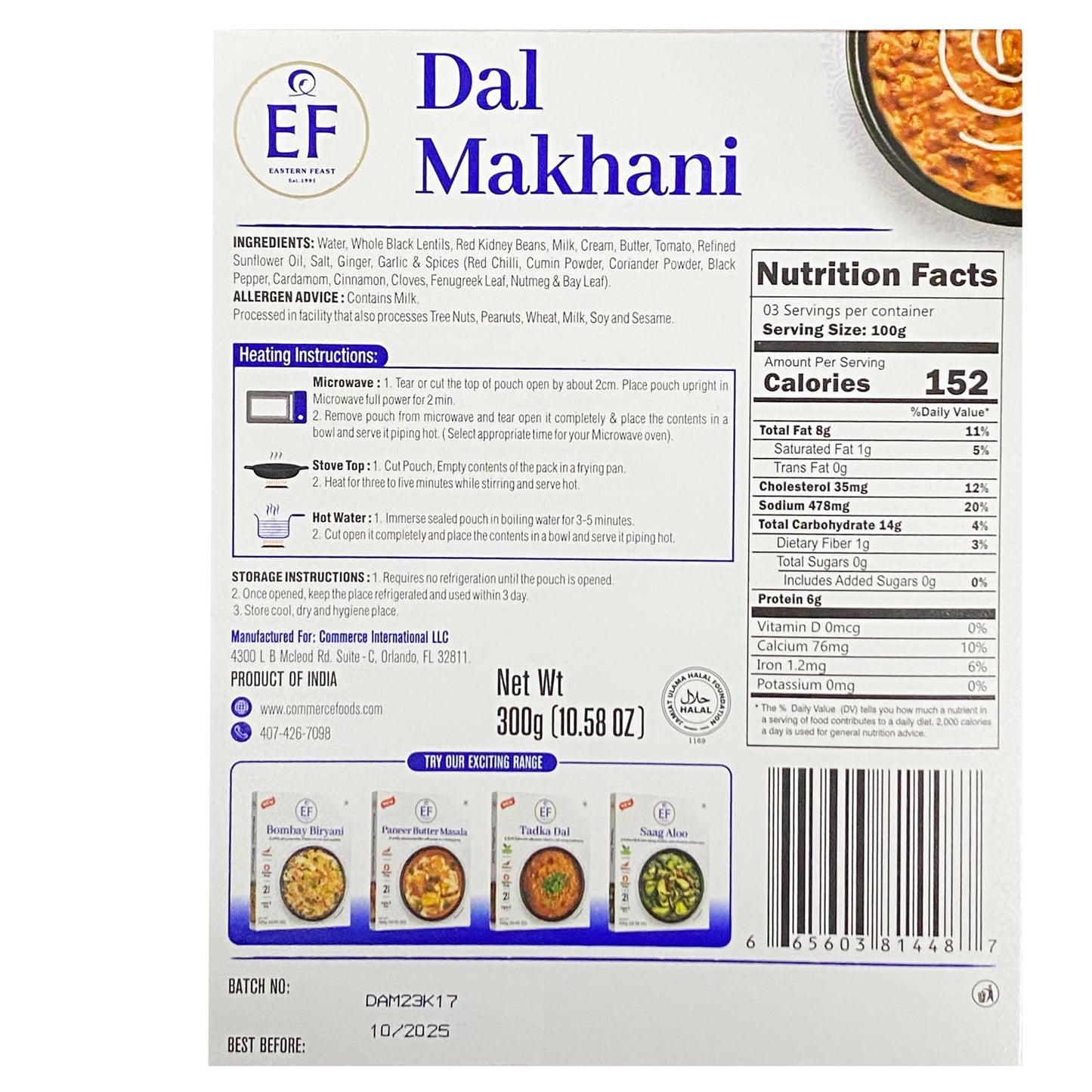 Eastern Feast - Dal Makhani, Ready To Eat Vegetarian Curry, (Pack Of 4), Gluten Free