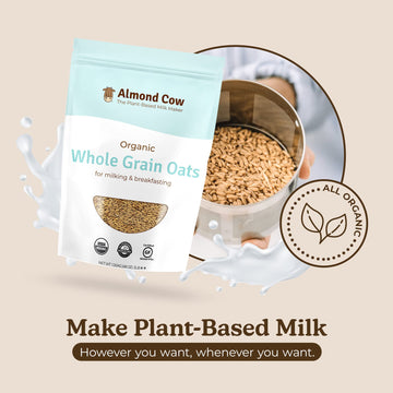 Almond Cow - Organic Whole Grain Oats, Natural Organic Oatmeal Breakfast Foods, Unsweetened Oatmeal Bulk for Plant Based Milk Ma