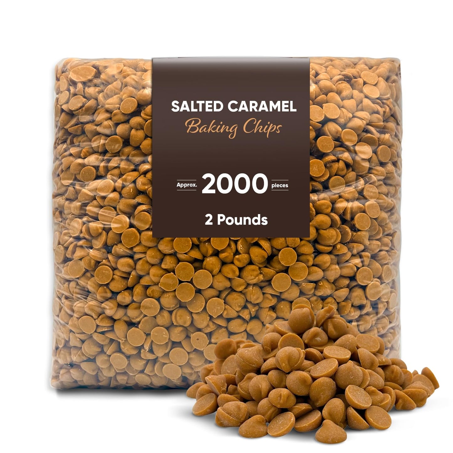 Salted Caramel Baking Chips 2 Pounds (Approx 2000 Pieces) - Bulk Pack for Cookies Brownies Muffins and Desserts