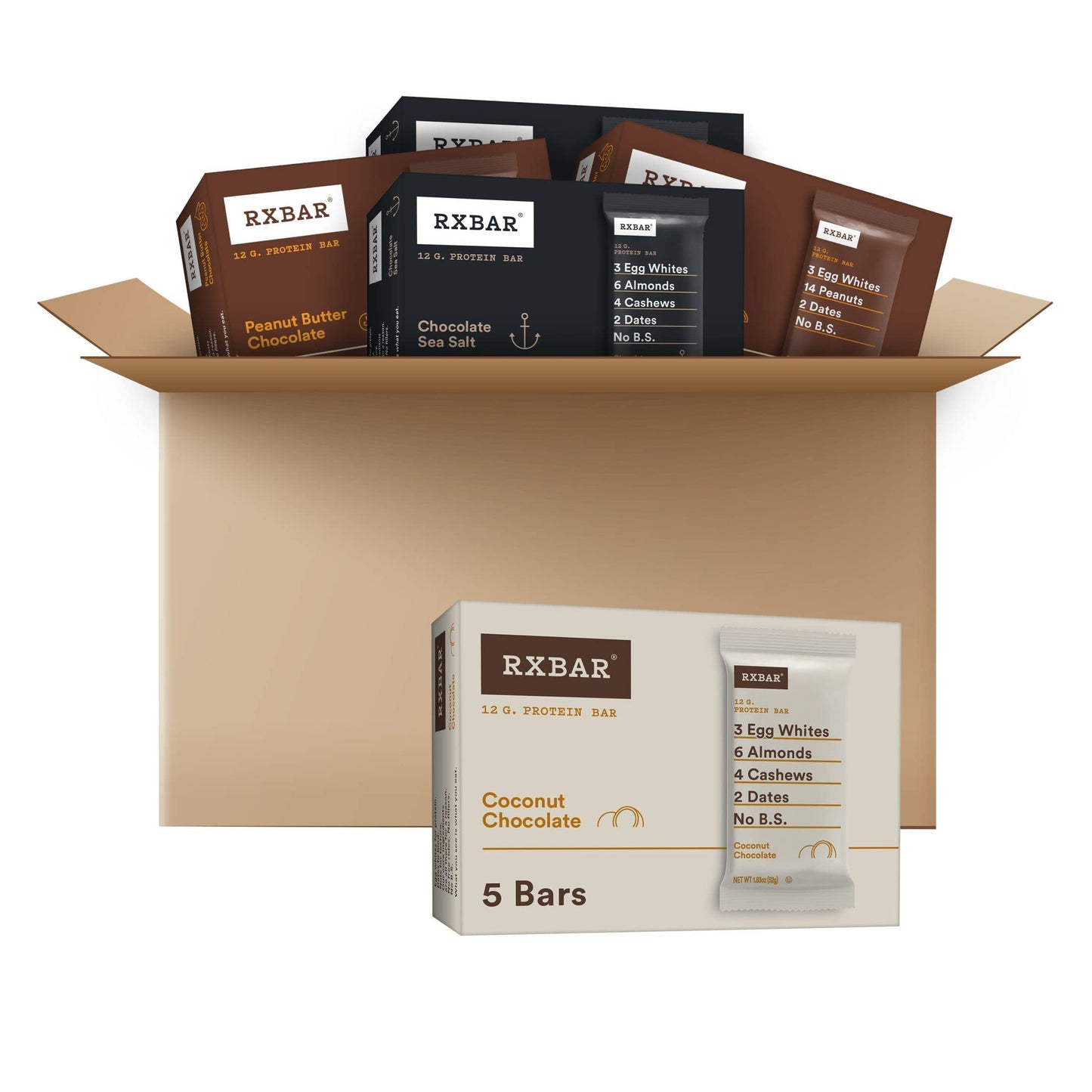 Rxbar Protein Bars, 12G Protein, Gluten Free Snacks, Chocolate Lovers Variety Pack (5 Boxes, 25 Bars)