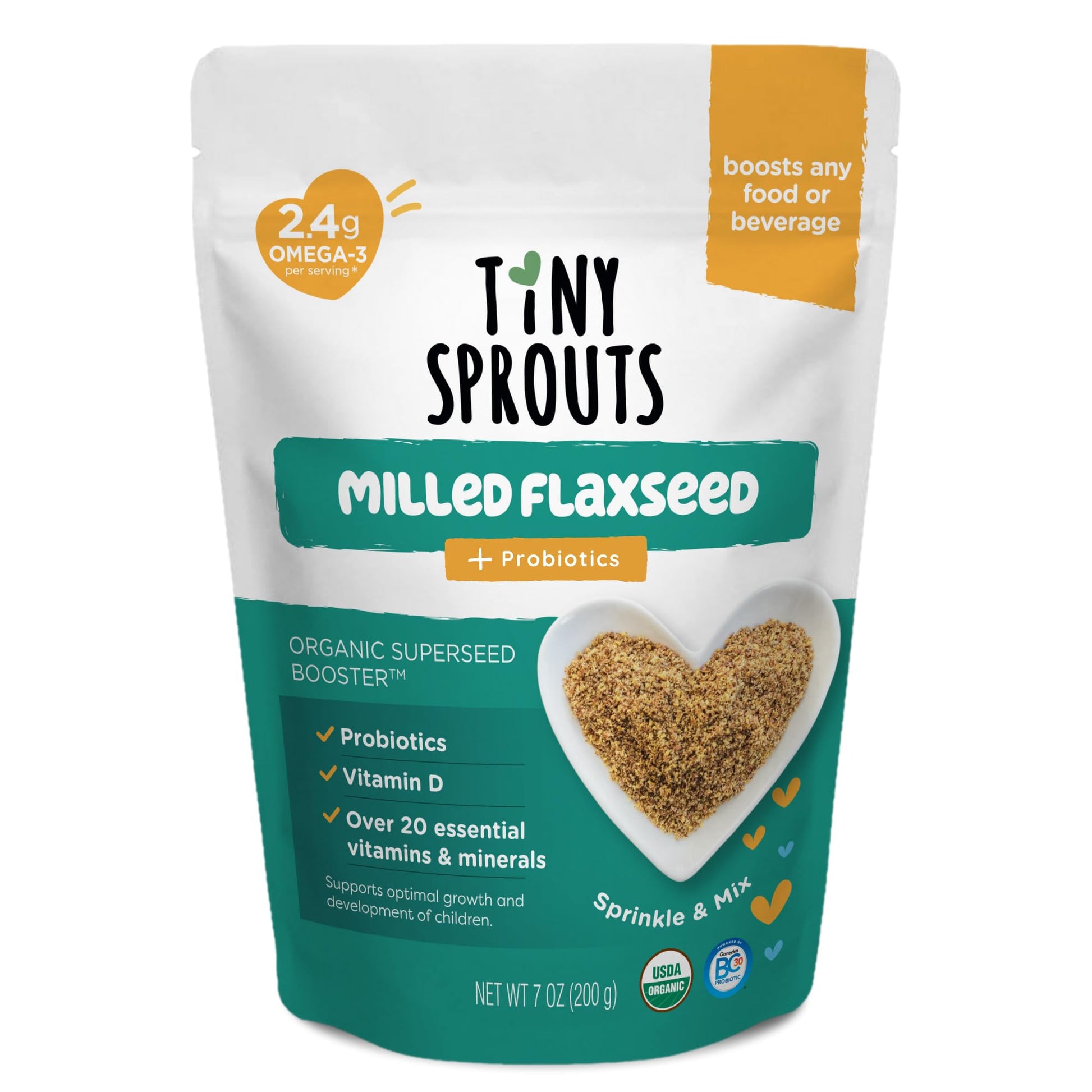 Superseed Organic Milled Flaxseed + Full Serving Probiotic + Vitamin D3 I Superseed Booster for Babies 6M+ Toddler Kid I Gluten