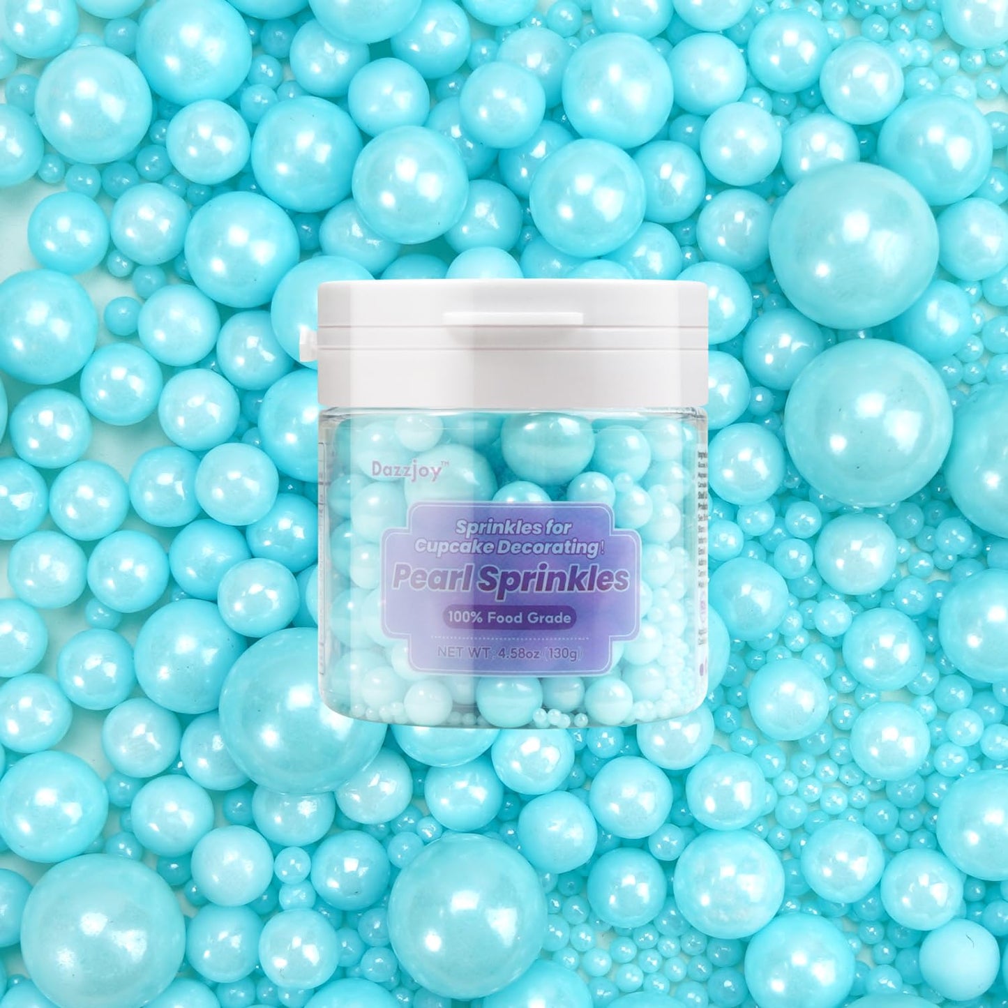 Dazzjoy Edible Pearls Sugar Sprinkles, 130g, Blue Pearl Dessert Sprinkles for Cake Decorating and Cupcake Toppers