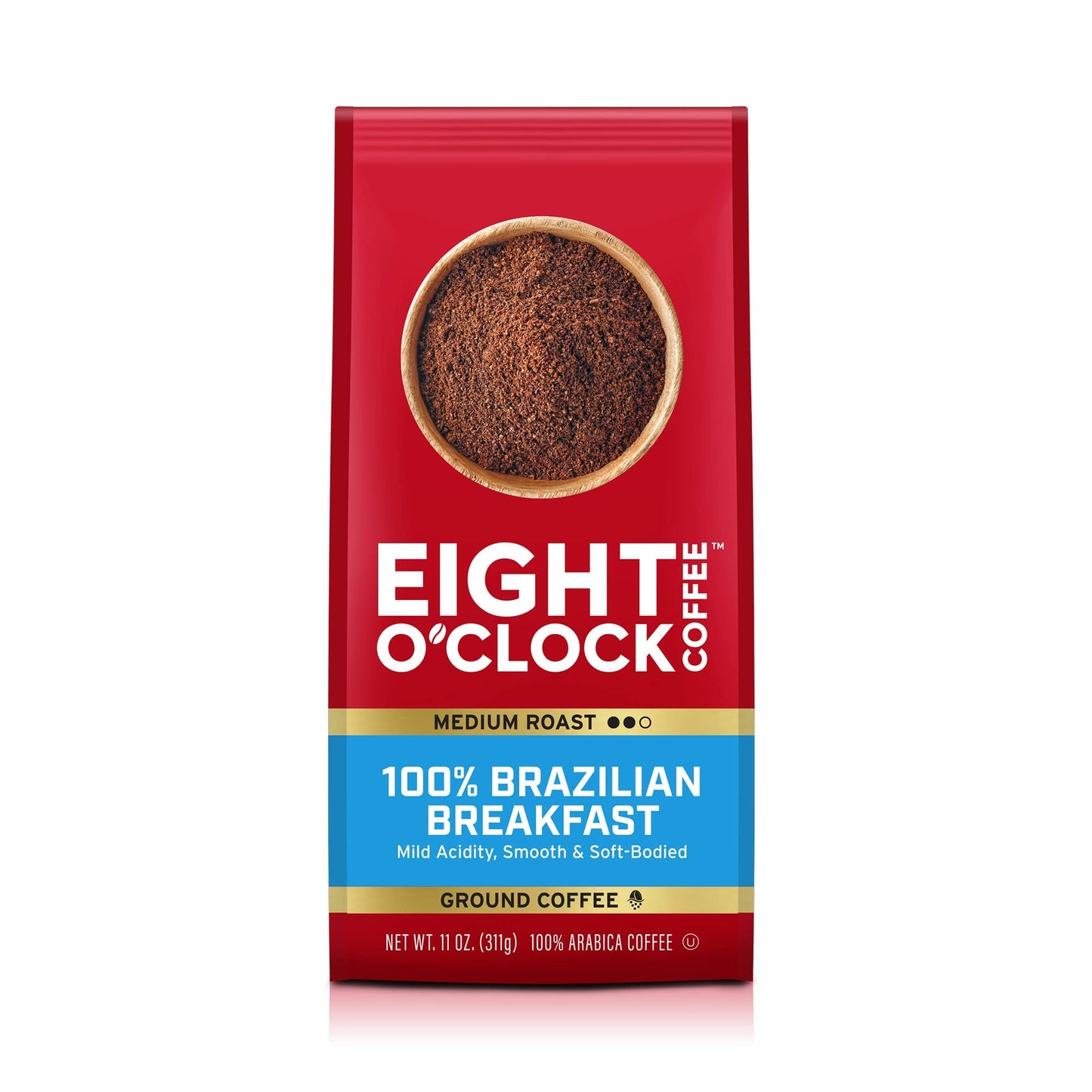 Eight O'Clock Coffee 100% Brazilian Breakfast, 11 Ounce (Pack Of 1), Medium Roast Ground Coffee, Smooth & Soft Bodied