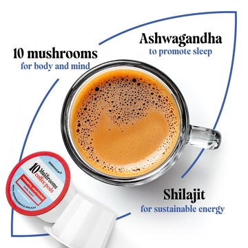 Shroomzup Mushroom Coffee K Cups 12 Pods - 10 Mushroom Coffee With Ashwagandha And Shilajit - Dark Roast Single Serve K-Cup Pods