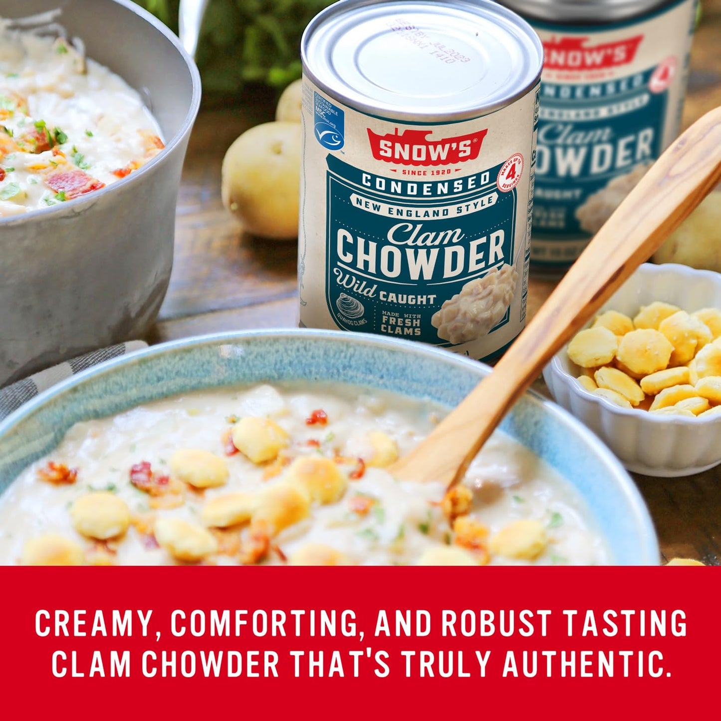 Snows Condensed New England Clam Chowder 15 Oz Can (Pack Of 12) - 4G Protein Per Serving - Authentic New England Style Recipe