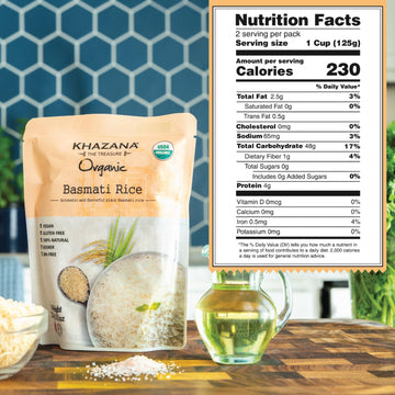 Khazana Organic Basmati Rice - Ready To Heat (1-Pack, 8.8Oz) - Authentic, Aromatic & Flavorful Indian Grain - Non-Gmo, Vegan, Gl