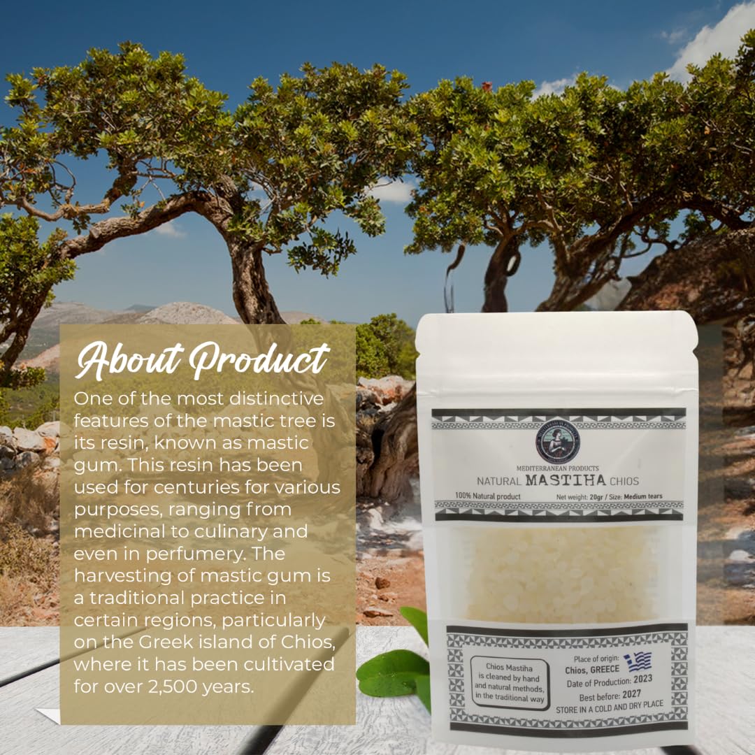 Organic Mastiha Chios 20G by Mediterranean Products - 100% Natural Greek Mastic Gum, Gluten-Free, Vegan, Authentic Mastiha Tears