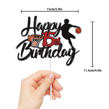 LINGBOOM Basketball Cake Topper for 15th Birthday Party - Black, Sports Theme Decoration for Boys Kids