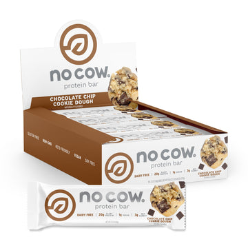 No Cow High Protein Bars, Chocolate Chip Cookie Dough - Healthy Snacks, 20G Vegan Protein, High Fiber, Low Sugar, Keto Friendly,