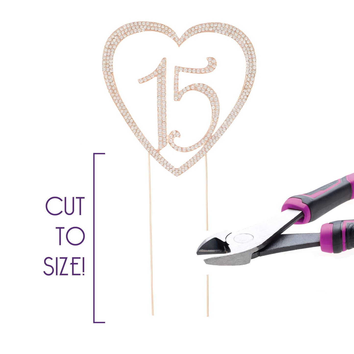 Ella Celebration Quinceaera Number 15 Cake Topper Rhinestone Metal 15Th Birthday Decoration (Rose Gold)