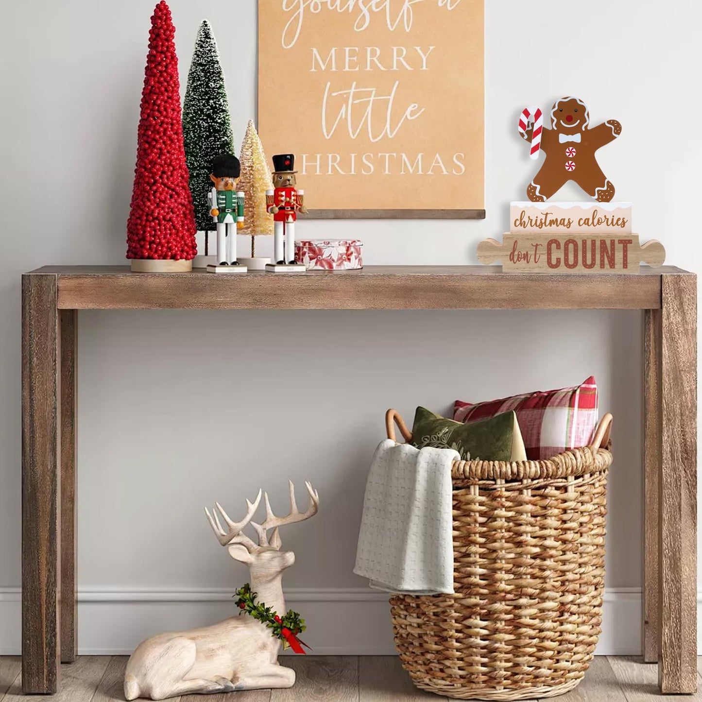 3Pcs Gingerbread Christmas Decorations Gingerbread Man Table Decor Wooden Gingerbread Candle Signs Gingerbread House Farmhouse Christmas Decoration Rustic Decorative Book Signs For Home Tiered Tray Shelf Xmas Gift Holiday