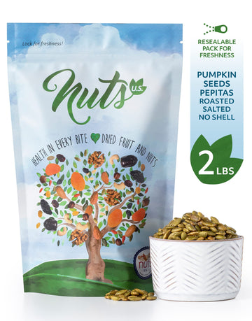 NUTS U.S. - Pumpkin Seeds (Pepitas) | Roasted and Salted | No Shell | Vegan and Gluten Free | Packed in a Resealable Bag!!! (2 L
