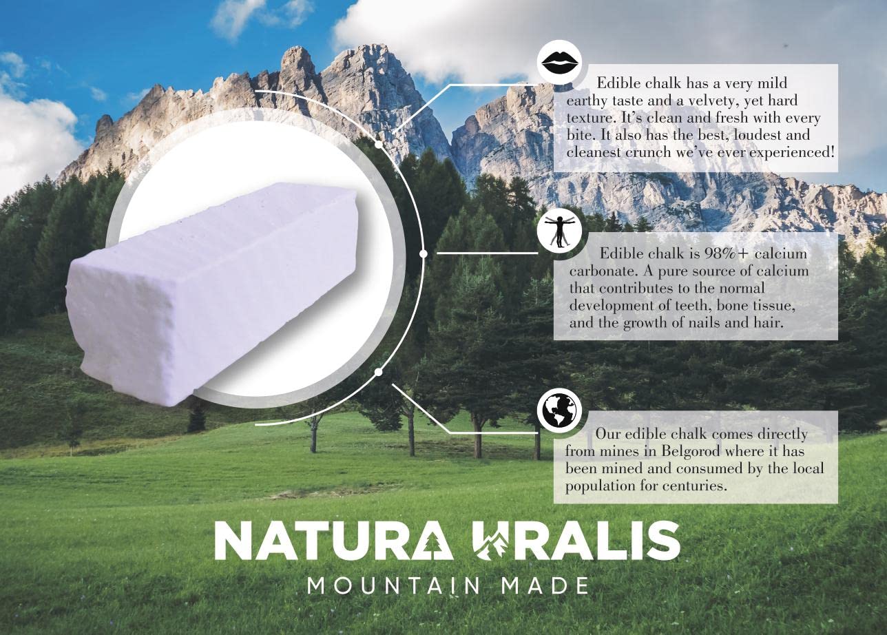 Natura Uralis Sawn Chalk - 7 oz White Chalk Bars, 6 Sticks, Velvety Texture, ASMR Sensation, Model NU-BB