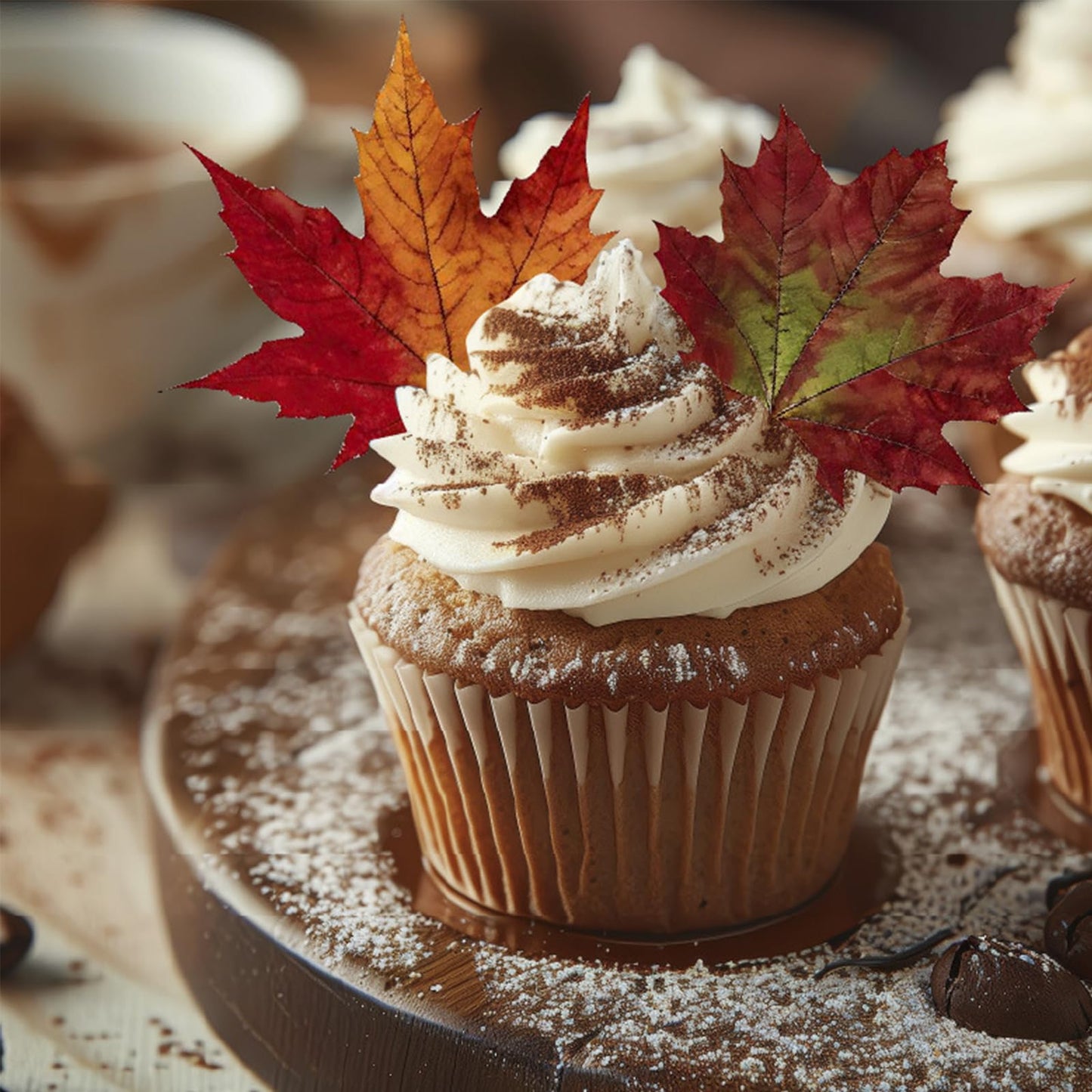 50 Pcs Edible Cupcake Toppers Cake Decorations Wafer Paper Maple Leaves & Pine Cones for Wedding Cakes Birthday Harvest Season Cake Decor (Brown&Yellow&Green)