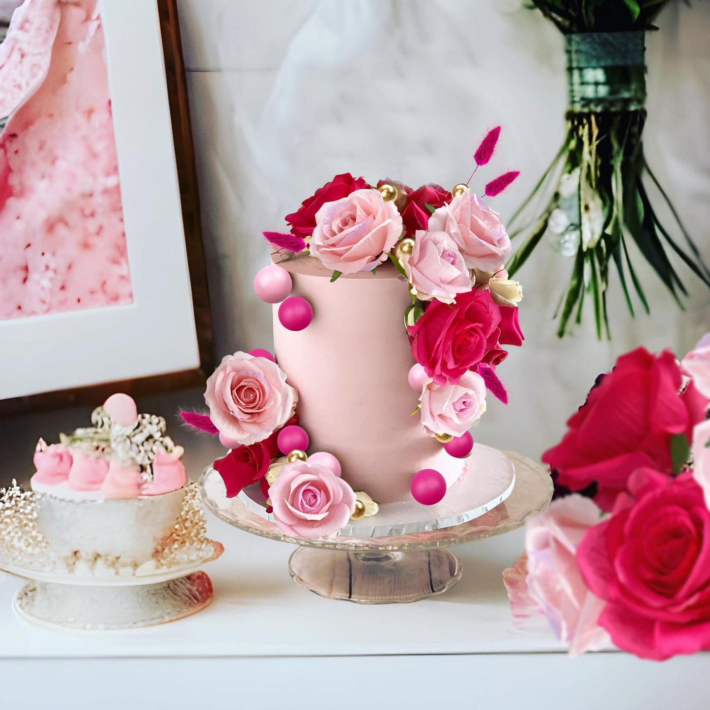 Hot Pink Girl Cake Toppers Pink Ball Cake Decoration Butterfly Cake Decoration Girl Theme Cake Decoration For Wedding Birthday B