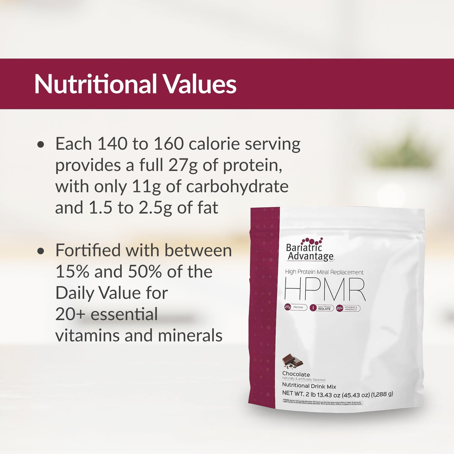 Bariatric Advantage High Protein Meal Replacement Drink Mix, 27g Protein, 45.43 oz, Chocolate Flavor, Whey Isolate, 28 Servings