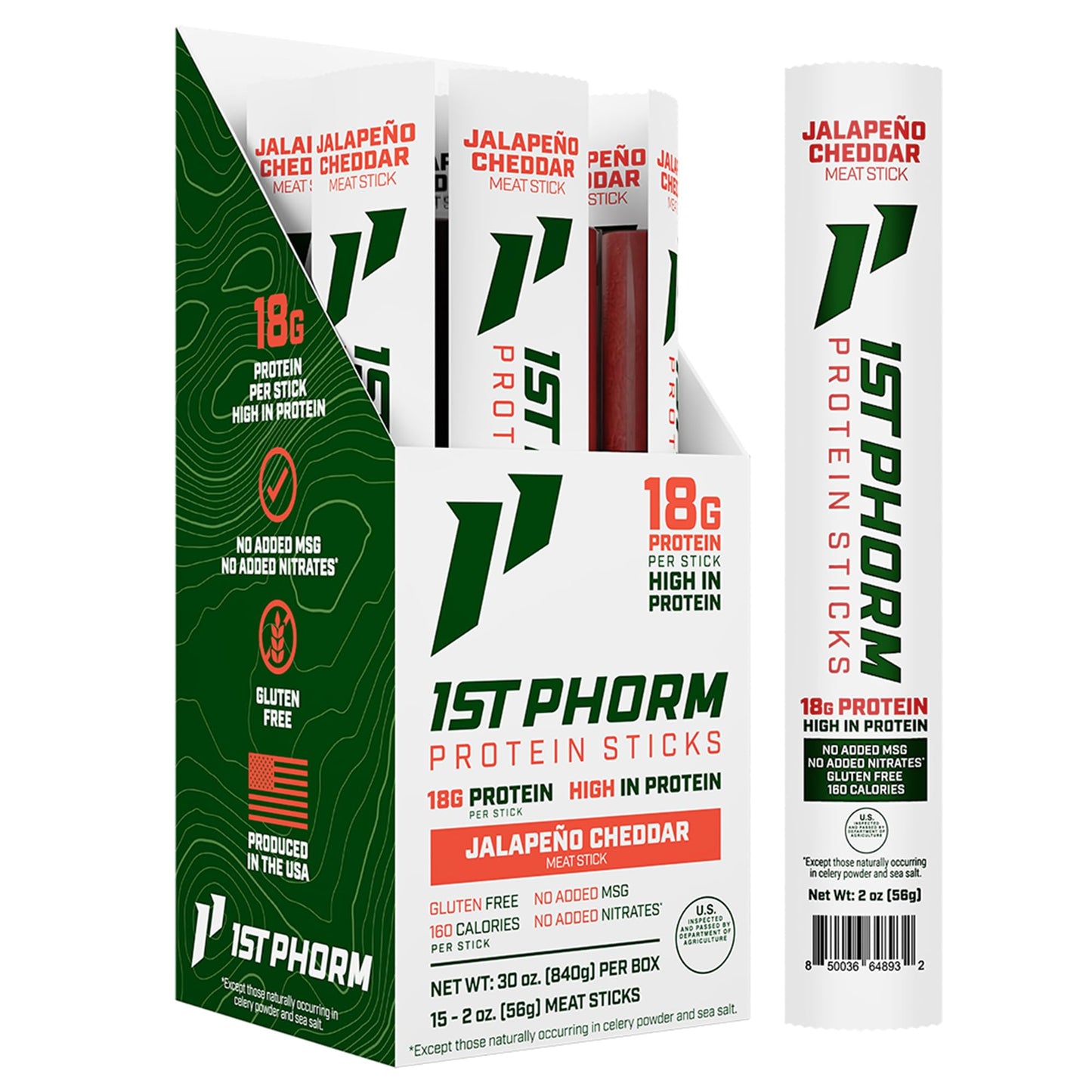 1st Phorm Meat Sticks, Jalapeno Cheddar Protein Snacks, 18g Protein Per Serving, Pork & Beef Sticks, Healthy Snacks On The Go, G