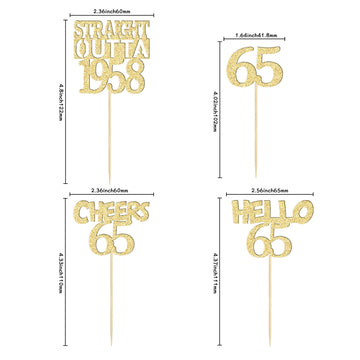 Gyufise 24Pcs Happy 65th Cupcake Toppers Glitter Sixty-five Straight Outta 1958 Cupcake Picks Cheers to 65 Years Birthday Cake D